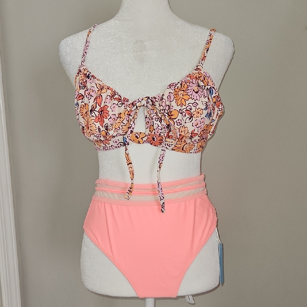Bundle 2pc Swim : Cupshe Floral Top & NWT Live Life On The Beach Bottoms M